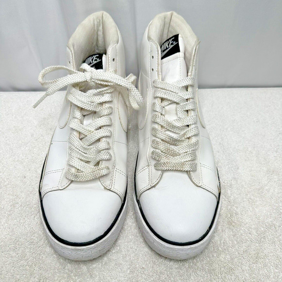 Nike Blaze Mens Sneaker MID TOP Triple White Leather Swoosh Size 11.5 - Picture 2 of 16